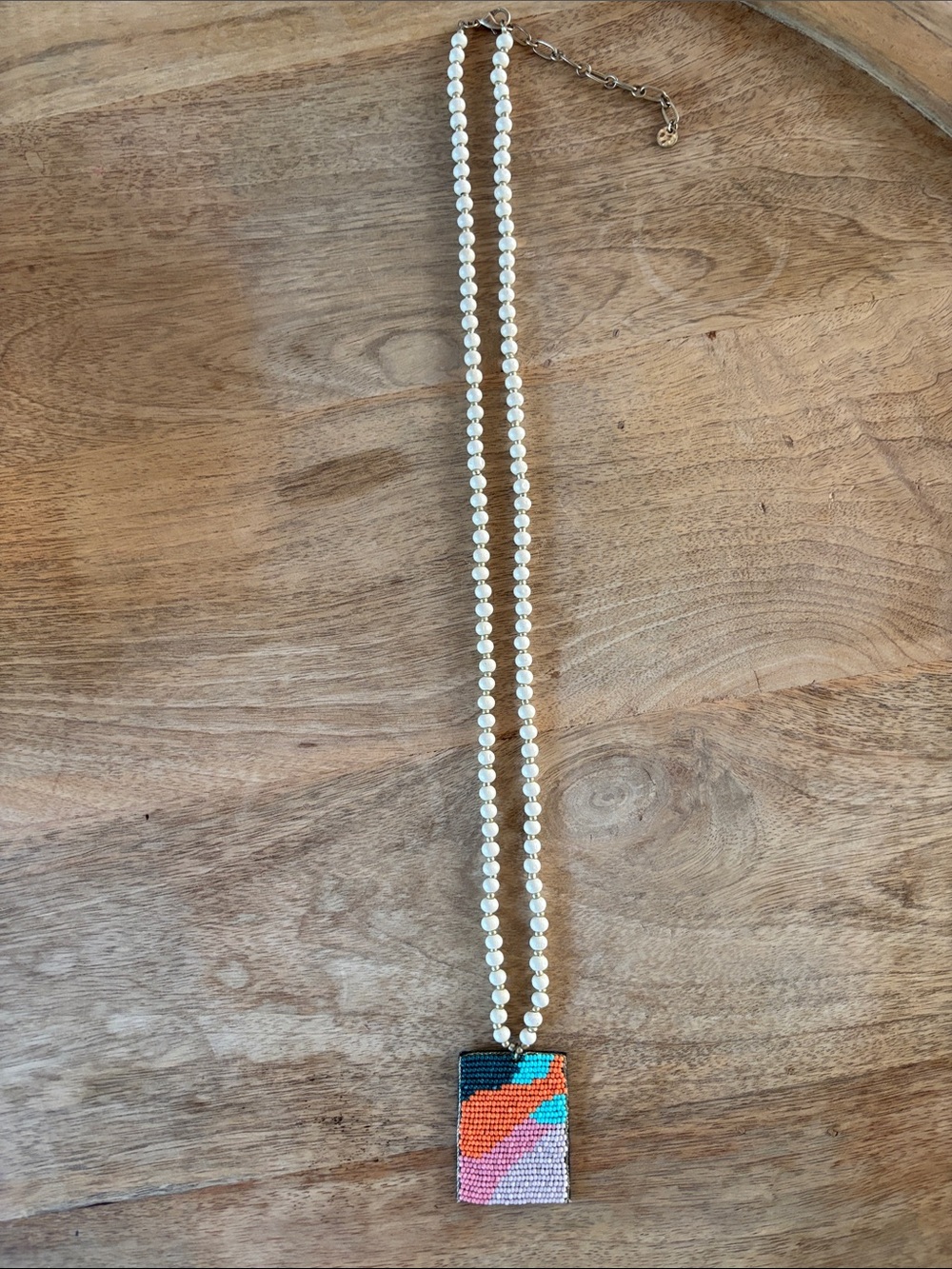 Erin McDermott Long Necklace with Color-block Beaded Tile